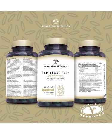 Red Yeast Rice, CoQ10 & Garlic Capsules - 120 ct | Heart Health Supplement with Monacolin K | Vegan & Gluten-Free | N2 Natural Nutrition - Buy Online on GoSupps.com
