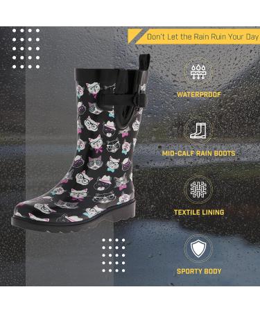 Capelli New York Women's Mid-Calf Rubber Rain Boots - Black Kitty (Size 8) - Buy Online on GoSupps.com