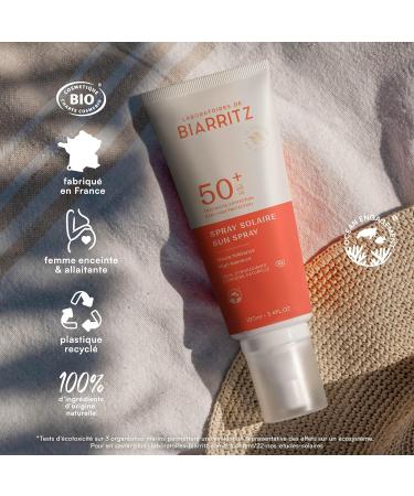 Laboratoires de Biarritz - Cr me Solaire en Spray - SPF50+ - Certifi e Bio - Visage et Corps - B b Enfant et Adulte - Texture Fluide et L g re - 100 ml - Fabriqu en France SPF50+ (nouvelle version) 100 ml (Lot de 1) - Buy Online on GoSupps.com