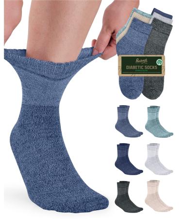 Bamboo Diabetic Socks Women & Men - 6 Pairs Neuropathy Socks | Bamboo Socks Womens | Diabetic Socks for Women Size 6-9 | 9-11 Large Black White Beige Aqua Blue Navy