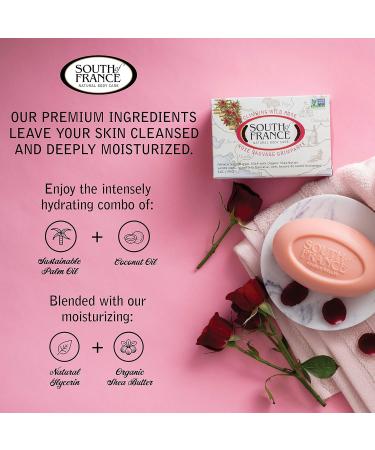 South of France Climbing Wild Rose Clean Bar Soap - 6 oz (Pack of 4) | Triple-Milled French Soap with Organic Shea Butter and Essential Oils | Vegan Non-GMO Body Soap - Buy Online on GoSupps.com