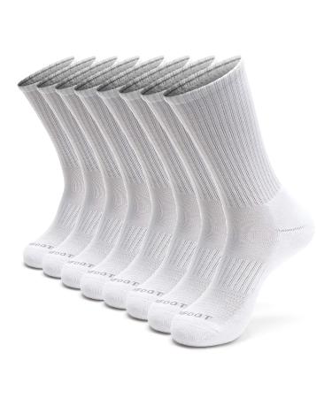 MONFOOT Women's and Men's 4-8 Pack Athletic Cushioned Crew Socks Solid White (8 Pairs) Medium