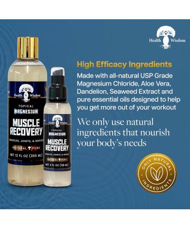 Health and Wisdom Magnesium Muscle Recovery - Topical Muscle and Joint Support - Improve Recovery Relaxation and Soreness - Enhanced Absorption - 4 fl oz 4 Fl Oz (Pack of 1) - Buy Online on GoSupps.com