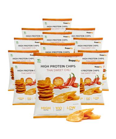 Supplify protein chips (Thai sweet chili vegan) - protein snack for losing weight or muscle building - the delicious alternative to protein powder or bar (12x50g) Thai sweet chili 50 g (12 Pack)
