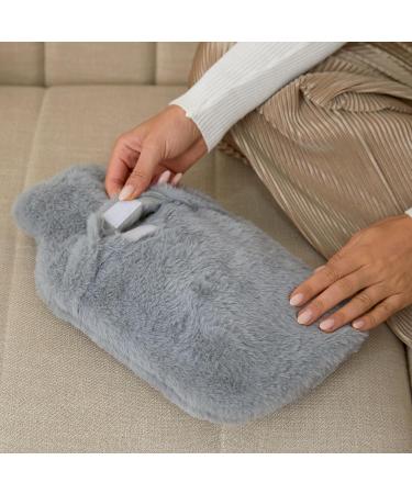2L Large Hot Water Bottle with Soft Fleece Cover and Hand Pocket - Grey, for Pain Relief and Comfort - Buy Online on GoSupps.com