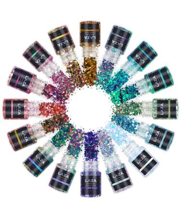 Laza chameleon holographic gross glitter 16 colors craft glitter mixed powder sequins hexagon mix for resin nail art epoxy cup mucus festival art chameleon