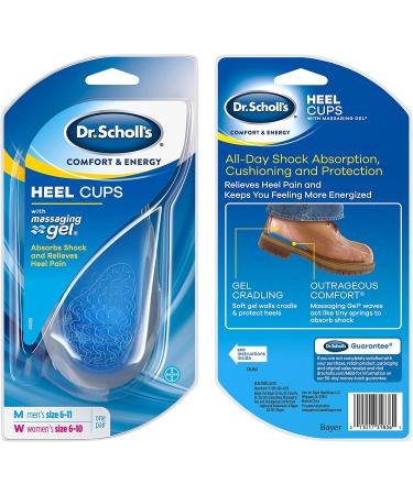 Dr. Scholl's Heel Cups with Massaging Gel - All-Day Shock Absorption for Heel Pain Relief - One Size - Buy Online on GoSupps.com
