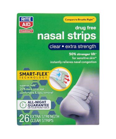 Rite Aid Clear Nasal Strips Extra Strength - 26 Nose Strips | Snoring Aid | Congestion Relief