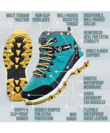 Foxelli Women's Waterproof Suede Hiking Boots - Breathable & Lightweight - Size 8.5 Teal - Buy Online on GoSupps.com