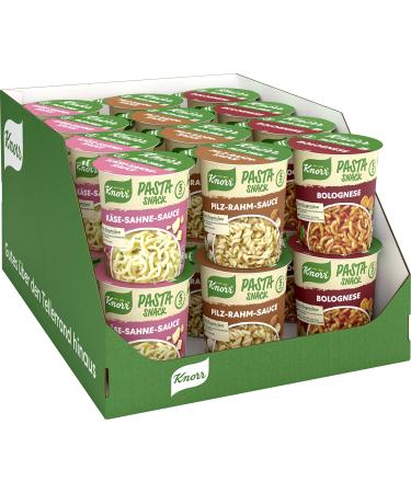 Knorr pasta snack bolognese cheese cream sauce and mushroom-cream sauce different varieties with delicious instant pasta finished in just 5 minutes 1 serving 24 pieces snack pots (24 cups)