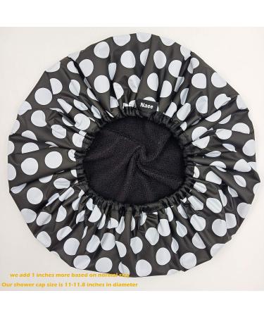 Reusable Terry-Lined Shower Cap for Women | Waterproof Bath Cap | Washable | Black-White Dots - Buy Online on GoSupps.com