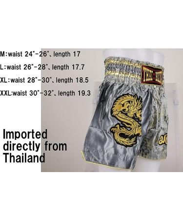 Kurop Dragon Gray Boxing Muay Thai Shorts X-Large - MMA Kickboxing Fight Clothing - Buy Online on GoSupps.com