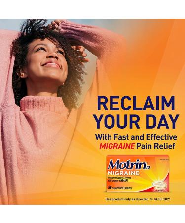 Motrin IB Migraine Liquid Gel Caps - 200 mg Ibuprofen for Fast Migraine Relief - 80 Ct - Buy Online on GoSupps.com