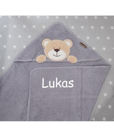 Hooded Towel with Embroidered Name - 100% Cotton Teddy Bear Design | 76x76 cm | Perfect Gift for Kids - Gray - Buy Online on GoSupps.com