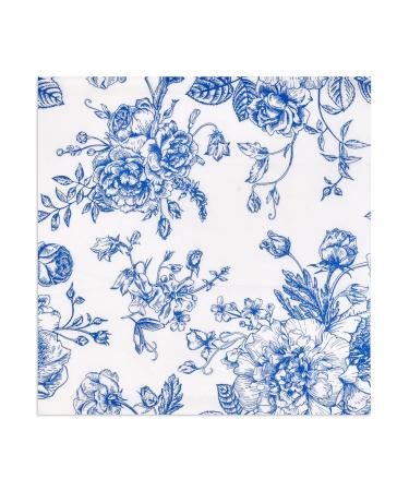 120 Blue & White Floral Cocktail Beverage Napkins Disposable Paper Spring Flowers Dessert Napkin for Spring Flower Wedding Holiday Birthday Party Bridal & Baby Shower Tableware Party Supplies