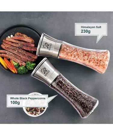 Soeos Salt and Pepper Grinder Set  Organic Whole Black Peppercorns  3.5oz (100g)  Himalayan Pink Salt  8oz (230g). USDA Organic Black Pepper  Non-GMO  Kosher Certified  Adjustable Coarseness Organic Whole Black Peppercorns - Buy Online on GoSupps.com