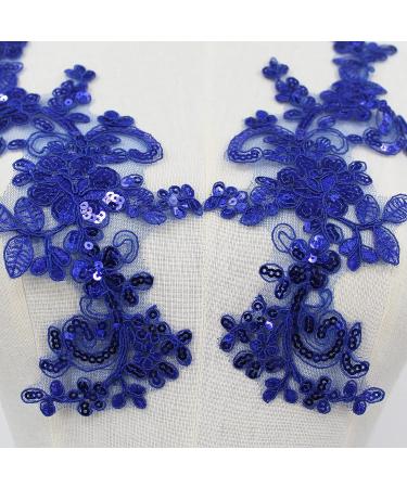 SEMCICOR Embroidery Sequin Lace Applique Pair - Wedding Dress Bridal DIY Crafts - Blue - Buy Online on GoSupps.com