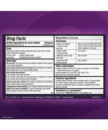Allegra Adult 12-Hour Non-Drowsy Antihistamine Tablets, 60 mg - 24 Count - Buy Online on GoSupps.com