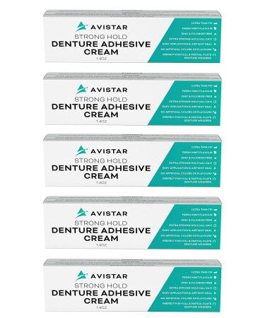 Denture Adhesive Cream (5 Pack) - Extra Strong Hold with Easy Application & Mint Flavour (Zinc & Fluoride Free)