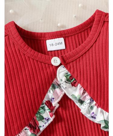 Puseky Toddler Girl 2-Piece Floral Dress & Ribbed Cardigan Set, 5-6 Years, Wine Red - Buy Online on GoSupps.com