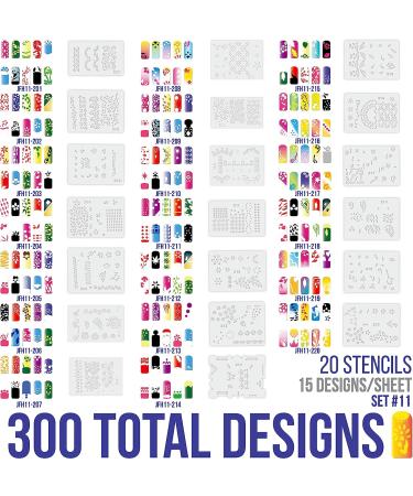 Custom Body Art Airbrush Nail Stencils Set #11 - 260 Designs - 20 Templates with 13 Unique Designs - Nail Art Series - Buy Online on GoSupps.com