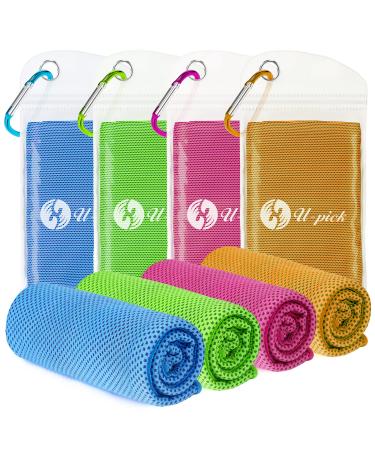 U-pick 4 Packs Cooling Towels (40"x 12"), Microfiber Ice Towel, Instant Cool Neck Rags, Soft Breathable Chilly Towel for Yoga, Gym, Workout, Camp, Fitness, Beach, Travel & More Activities Ablue/Green/Pink/Orange