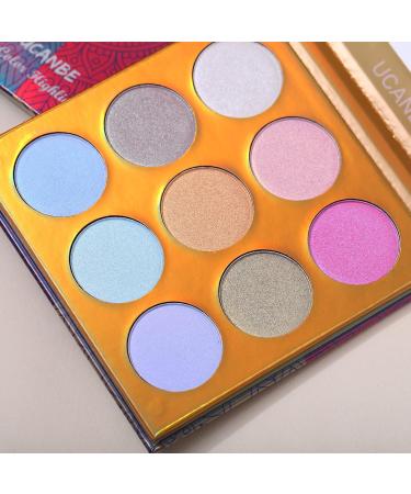 UCANBE Kaleidoscope Holographic Highlighter Makeup Palette - 9 Color Polarized Shimmer Illuminating Glow Set - Buy Online on GoSupps.com
