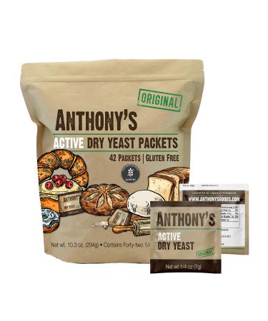 Anthony's Active Dry Yeast Packets, Contains 42 Individual Packets, Gluten Free Original 0.25 Ounce (Pack of 42)
