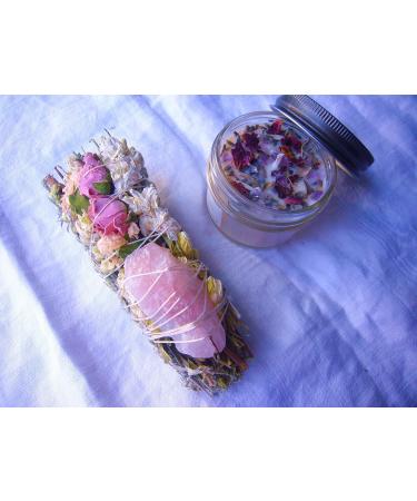 Spring Meadow Smudge Box | Luxury Floral Sage Wand with Rose Quartz & 4 oz Botanical Candle | Home Cleansing & Manifestation Tools - Made in USA - Buy Online on GoSupps.com
