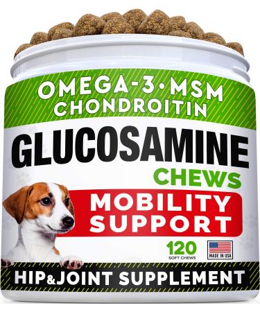 STRELLALAB Glucosamine Treats for Dogs - Joint Supplement w/Omega-3 Fish Oil - Chondroitin, MSM - Advanced Mobility Chews - Joint Pain Relief - Hip & Joint Care - Made in USA Chicken 120 Treats