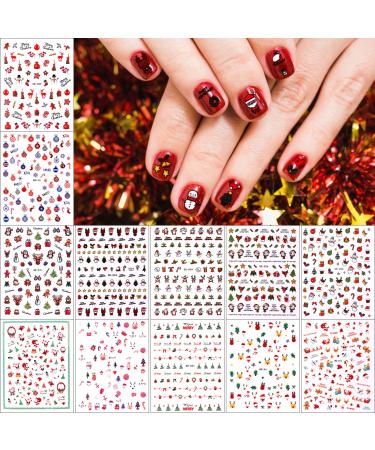 EBANKU Christmas Nail Art Stickers Decals 12 Sheets 3D Self-Adhesive Christmas Snowflake Elk Santa Adhesive Sticker Silver Gold Color Manicure for Christmas Decorations (Multicolored)