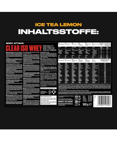  Body Attack Body Attack Sports Nutrition Clear ISO Whey Ice Tea Lemon 900g Made in Germany Refreshing and clear whey protein isolate 24g of protein & 11 400mg of EAAs per - Buy Online on GoSupps.com