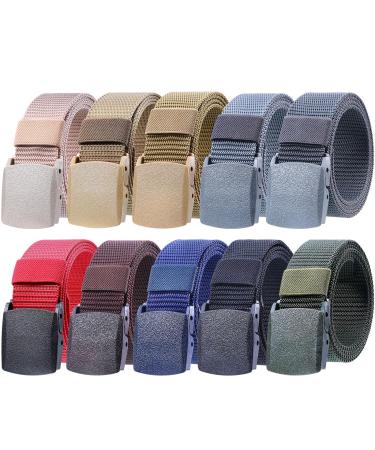 10 Pack Nylon Military Belts for Men Canvas Web Belts Men Military Waist Belt Breathable Nylon Belt for Men Tactical Military Belts with Buckles Outdoor Web Belt 47 Inches 10 Colors