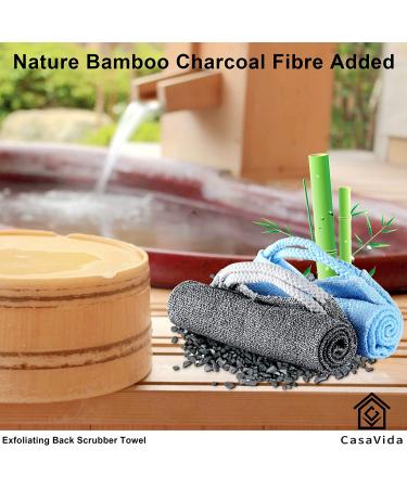 Extended Length Nylon Back Scrubber 2 Pack - CasaVida Charcoal Grey + Blue | Exfoliating Shower Towel | Japanese Stretchable Pull Strap Wash Cloth - Buy Online on GoSupps.com
