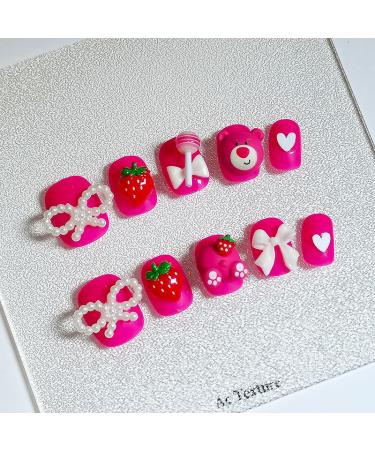 Black Flame Love Heart Bow with Diamond Shining Pearl Cute Cat 24pc False Nails Wearable Fake Nails Set Press On Nail with Glue SZX-14