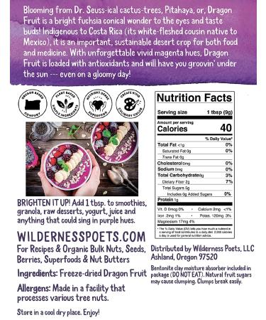 Wilderness Poets Freeze-Dried Dragon Fruit Powder 3.5 oz - Natural Superfood - Buy Online on GoSupps.com