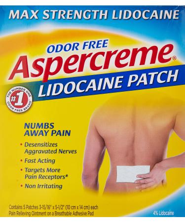 Aspercreme Max Strength Pain Relieving Lidocaine Patch 3.94 x 5.5 -Inch (5 Count) (2)