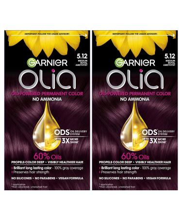 Garnier Hair Color Olia Ammonia-Free Brilliant Color Oil-Rich Permanent Hair Dye 5.12 Medium Royal Amethyst 2 Count (Packaging May Vary)