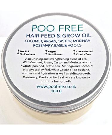 100% natural hair growth oil - 100 g - from POO Free.A mixture of high -quality coconut rizid Argan and Moringa oil with rosemary basil and Ho leaf oil.Without added perfume.