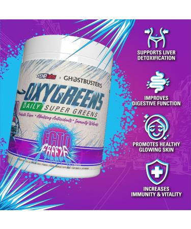 EHPlabs x Ghostbusters OxyGreens Super Greens Powder - Spirulina Superfood Green Juice Powder & Greens Supplements with Prebiotic Fibre Antioxidants & Immunity Support 30 Serves (Ecto Anti Freeze) Ecto Anti Freeze 30 Servings - Buy Online on GoSupps.com