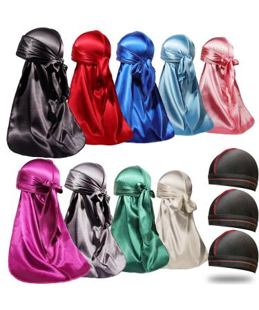 ForceWave 12 Pieces Silky Durag for Men Women Satin Durags for 360 Waves 12 Colors