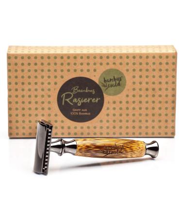Bambuswald environmentally friendly wet razor |Razor plane for men - razor for beard care - skin -friendly shave for beard head & face with interchangeable blades.Barthobel grabbing from bamboo black