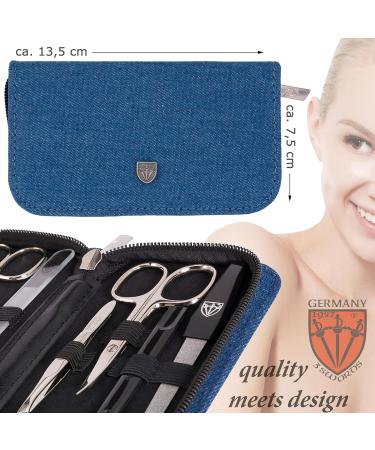 3 Swords Germany - brand quality 8 piece manicure pedicure grooming kit with glass nail file (490) BLUE - JEANS TEXTILE - Buy Online on GoSupps.com