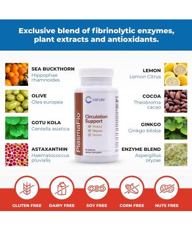 Cerule Plasmaflo Blood Flow and Circulation Support Supplement Vascular and Heart Health Formula with Enzyme Blend Gotu Kola Ginkgo Biloba Sea Buckthorn and Antioxidants 60 Vegetarian Capsules - Buy Online on GoSupps.com