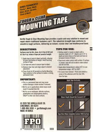 Gorilla Tough & Wide  Heavy Duty Double Sided Mounting Tape  2 x 48  Clear  (Pack of 1) 1 - Pack - Buy Online on GoSupps.com