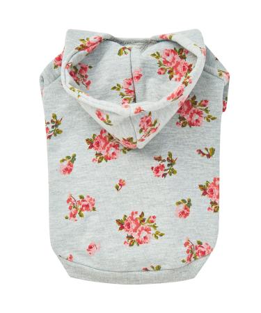 Blueberry Pet Spring Scent Inspired Rose Flower Pullover Dog Hooded Sweatshirt in Stylish Grey, Back Length 8", Pack of 1 Clothes for Dogs 8 inch (Pack of 1) Hoodie - Stylish Grey