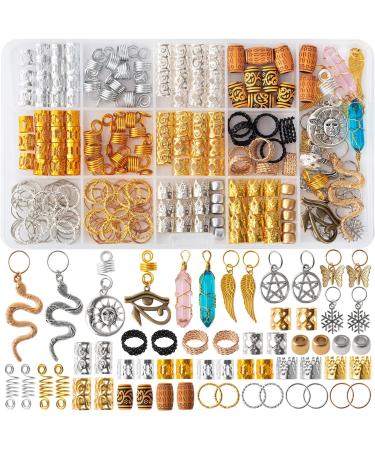 200pcs Hair Beads Jewelry  Dreadlocks Gem Crystal Hair Charms  Metal Hair Coils Rings  Gold And Silver Hair Jewels Pendants Braid Cuffs Clips Loc Tube Bead Braid Accessories for Hair Braids Decoration - Buy Online on GoSupps.com