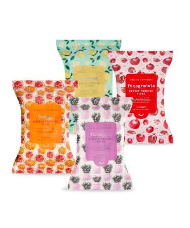 Facial Cleansing Wipes | Pomegranate Citrus Pineapple and Orange Face Cleansing and Gentle Makeup Remover Wipes 4 Pack (30 Count Each) 120 Towelettes | Beauty Concepts