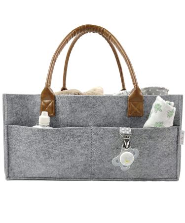 Portable Baby Diaper Caddy Organizer for Changing Table or Car - Neutral Baby Shower Basket - Nursery Storage Organizer - Baby Caddy for Nappy - (Heather Gray, Large) Heather Gray Large (Pack of 1)