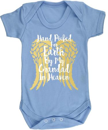 Hippowarehouse Hand Picked for Earth by My Grandad in Heaven Baby Vest Bodysuit (Short Sleeve) Boys Girls White